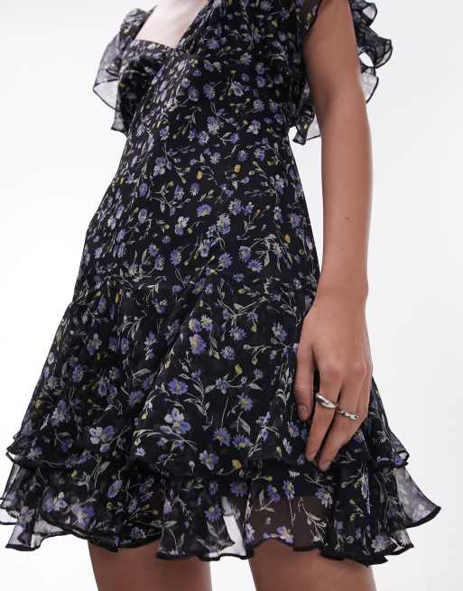 blue floral ruffle tea dress City After Sunset Paisley Midi Dress