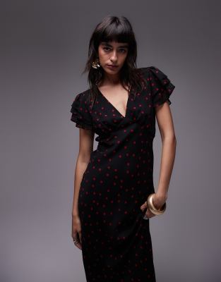 black dress with red dots Claudia 50's Black/Red Polka Dot Dress by Dolly and Dotty