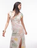 [Topshop] Topshop flutter sleeve occasion midi dress in sea shore print-White 8 multi