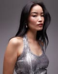 Topshop foil halter top in gunmetal-Grey