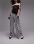[Topshop] Topshop foil print plisse pants in silver XS SILVER