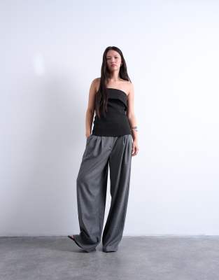 Topshop Fold-over Longline Bandeau Top In Black