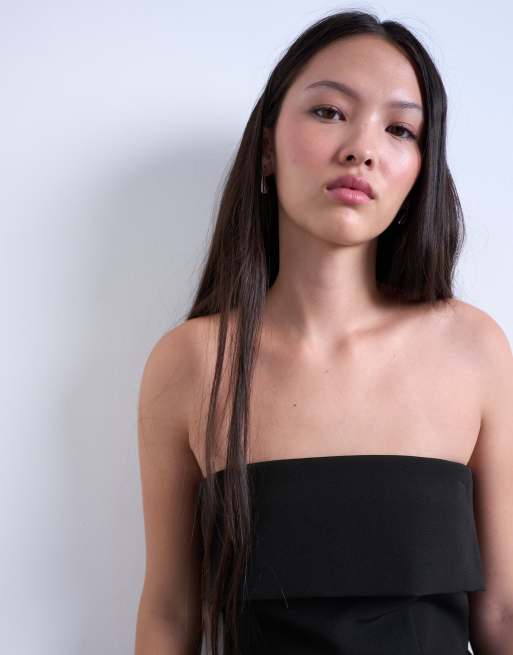 Topshop fold-over longline bandeau top in black, 3 of 4