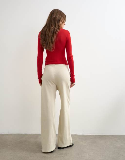 Topshop fold over tie detail wide leg pant in stone, 2 of 5