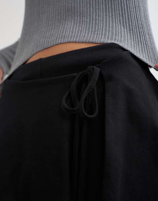 Topshop fold over tie detail wide leg trouser in black, 2 of 5