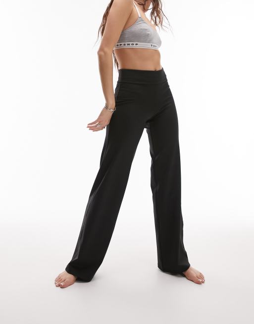 Topshop fold over waist yoga straight leg pants in black