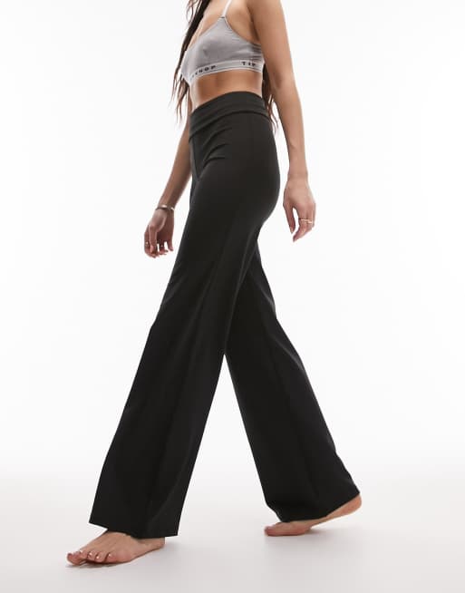 Topshop fold over waist yoga straight leg pants in black