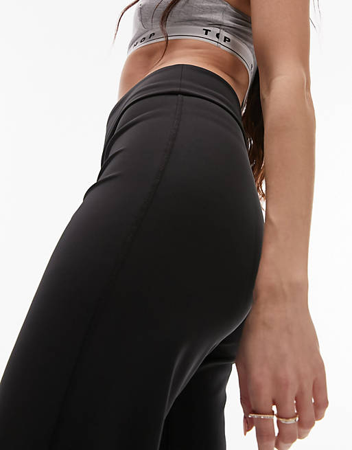 Topshop fold over waist yoga straight leg trouser in black
