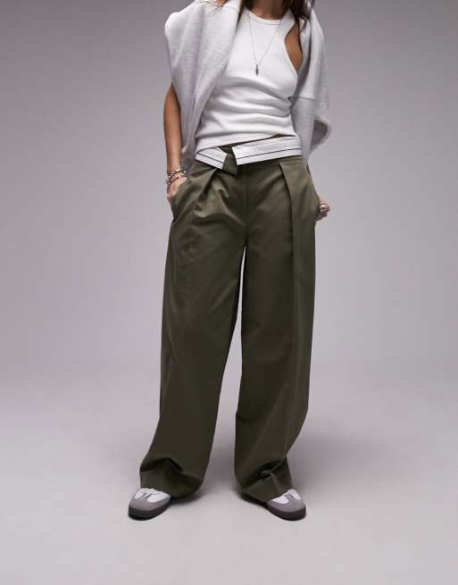 High Waisted Pants for Women Trendy Foldover Tapered Leg Cargo