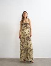 Topshop folded bust organza maxi dress in abstract blur print