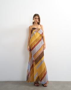 Folded bust organza maxi dress in stripe