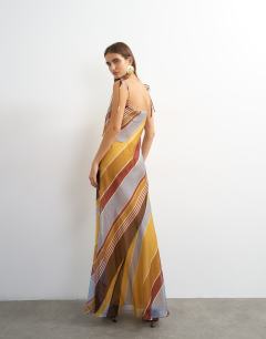 Model wearing Folded bust organza maxi dress in stripe