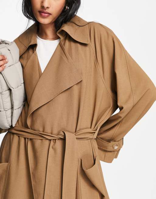 Topshop - Folderig kamelbrun frakke i twill, 2 af 4