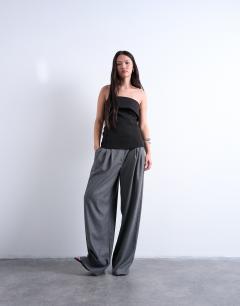 Foldover long line top bandeau in black