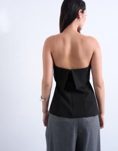 Model wearing Foldover long line top bandeau in black