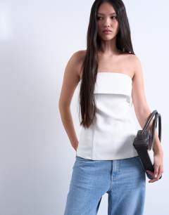 Foldover long line top bandeau in ivory