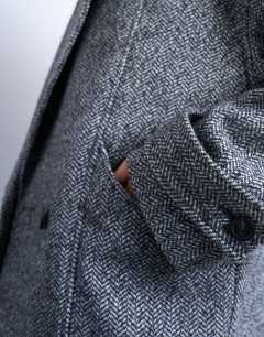 Model wearing Formal 80s double breast bomber with wool in grey