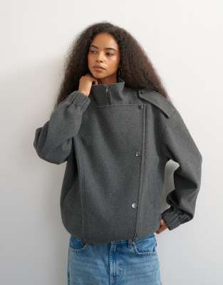 Topshop Formal Bomber Jacket In Gray