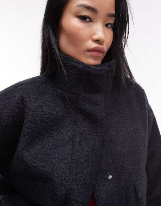 Topshop navy boucle coat sales