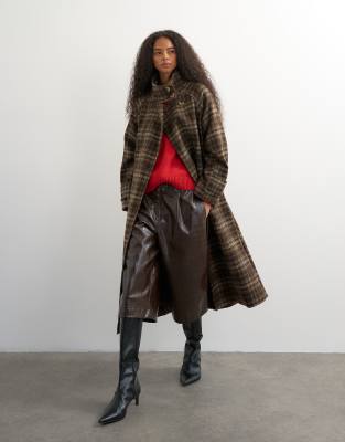Topshop Formal Funnel Neck Longline Coat In Multi