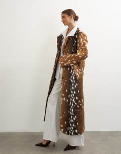 Formal longline single breasted coat in deer print