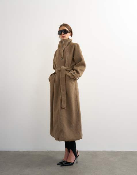 Topshop formalny długi trencz w kolorze mocha - view 1