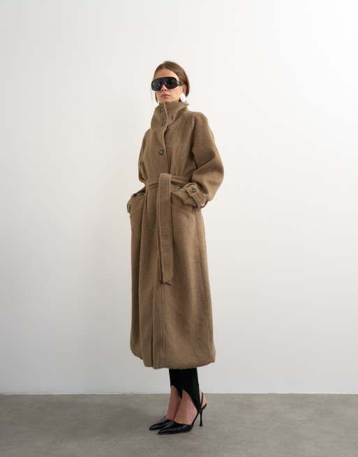 Topshop formalny długi trencz w kolorze mocha
