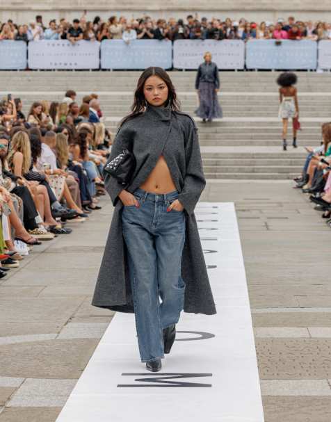 Topshop – Formeller, langer Car Coat in Grau mit Stehkragen und Longline-Schnitt - view 1