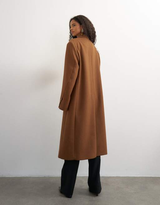 Topshop formeller Longline-Mantel mit doppelter Knopfleiste in Toffee, 4 von 4