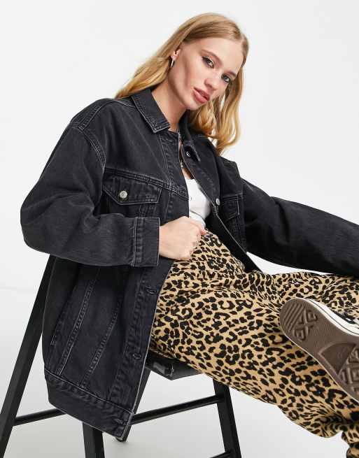 Topshop - Forvasket sort dad-denimjakke