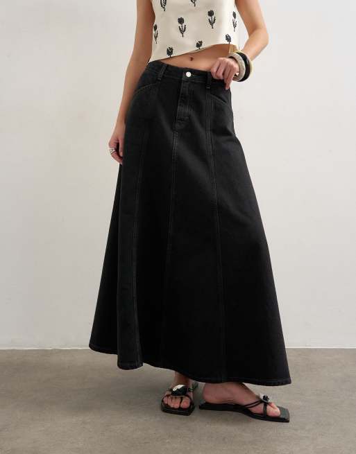 Topshop - Forvasket sort denimnederdel med cirkelsnit, 3 af 5