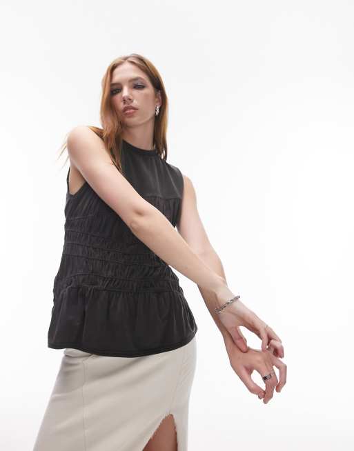 Topshop - Forvasket sort tanktop i syrevask