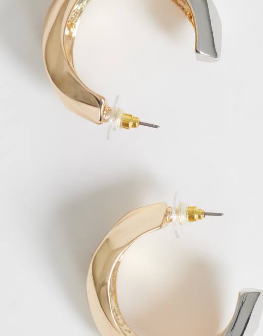 Topshop Foster tvåfärgade creoler i guld och silver, 4 av 5