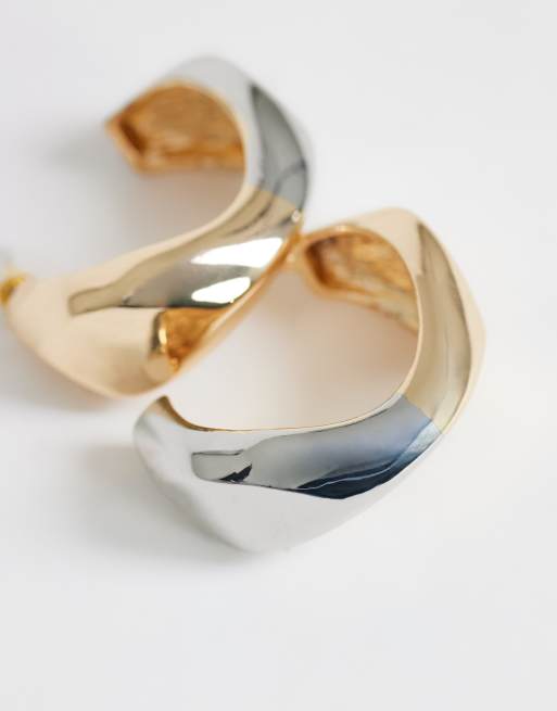 Topshop Foster two tone hoop earring in gold and silver, 3 of 5