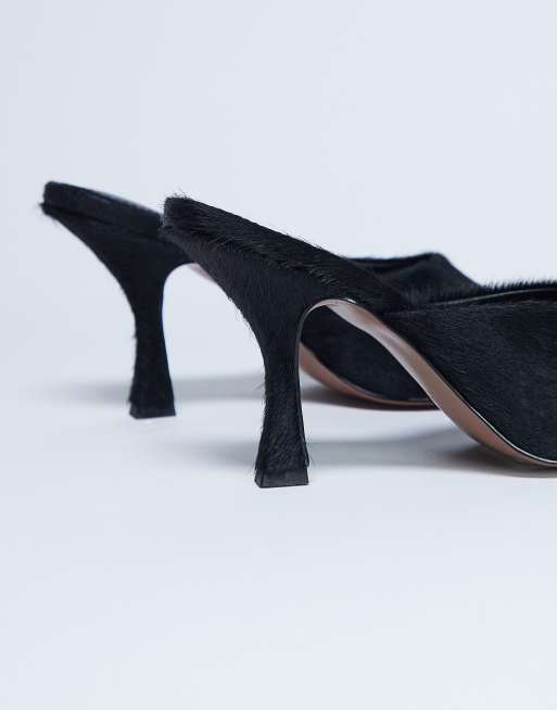 Topshop – Fox – Czarne mule na obcasach ze skóry naturalnej , 3 z 4