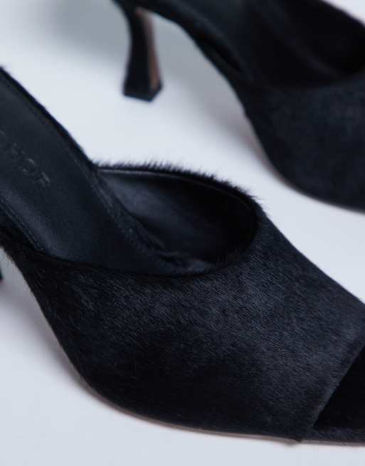 Topshop – Fox – Echtleder-Mules in Schwarz mit Absatz und Ponyfell-Effekt , 4 von 4
