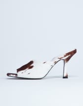 Topshop Fox real leather pony heeled mule in cow print 