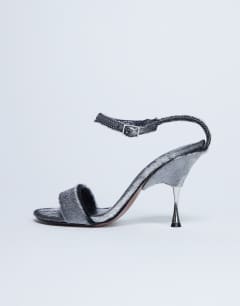 Fran real leather pony with metal high heel in silver pony