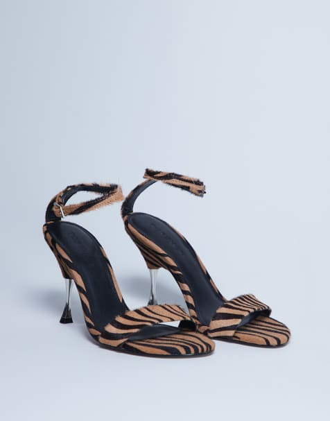 Topshop - Fran - Sandalen van echt leer met ponyhaar en metalen hoge hak in tijgerprint - view 1