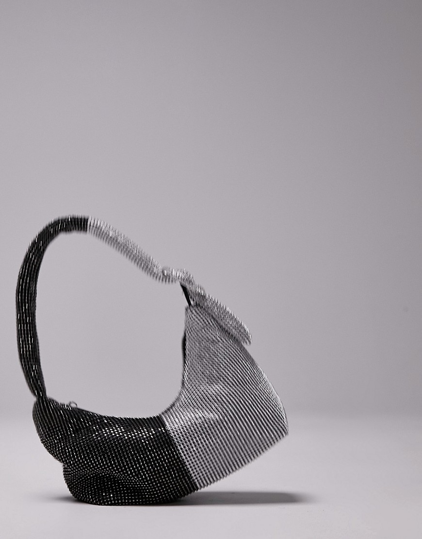 Topshop Fran two tone diamante shoulder bag in multi-Black