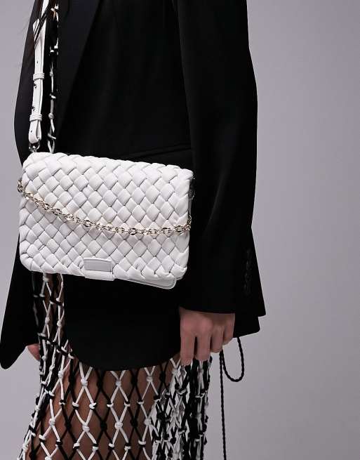 Topshop Fran woven shoulder bag in white