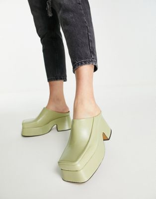 Chaussures Topshop - France - Mules à talon et bout carré - Vert citron