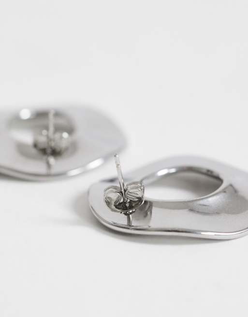 Topshop Francis boucles d'oreilles rondes en acier inoxydable brossé argenté, 4 de 4