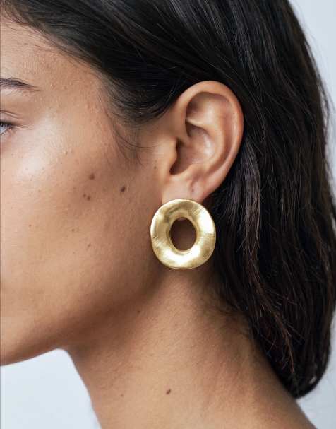 Topshop - Francis - Boucles d'oreilles rondes en acier inoxydable imperméable - Doré brossé - view 1