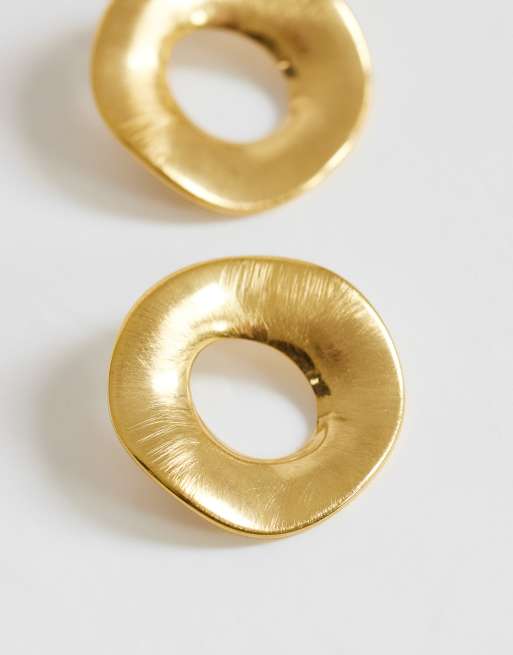 Topshop - Francis - Boucles d'oreilles rondes en acier inoxydable imperméable - Doré brossé, 3 de 5