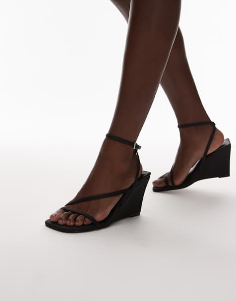 Topshop Frankie high heel strappy wedge in black - view 1