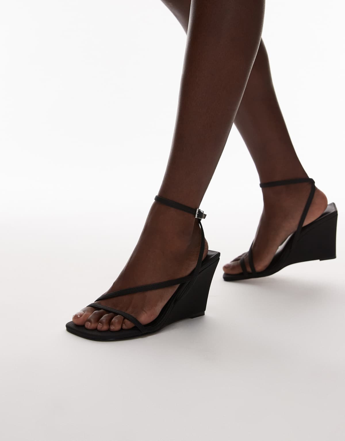 Topshop Frankie high heel strappy wedge in black
