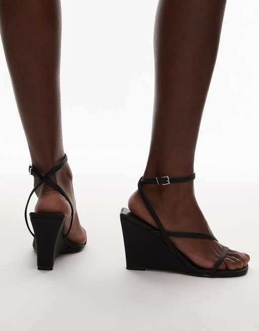 Topshop Frankie high heel strappy wedges in black