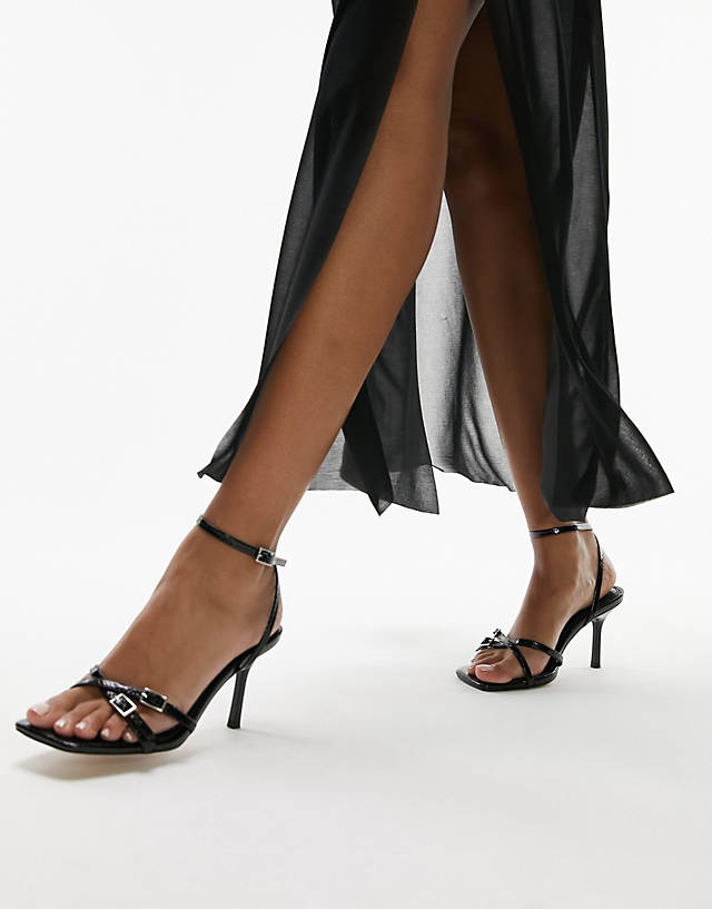 Topshop - frankie strappy heeled sandal with buckle detail in black lizard