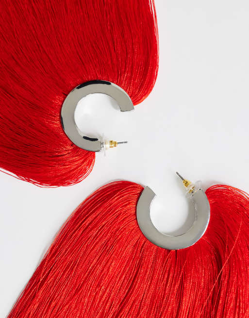 Topshop Franklin boucles d'oreilles créoles à pompons rouges, 4 de 4